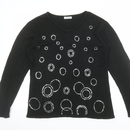 Damart Women’s Black Sequin V-Neck Acrylic Pullover Jumper Size S