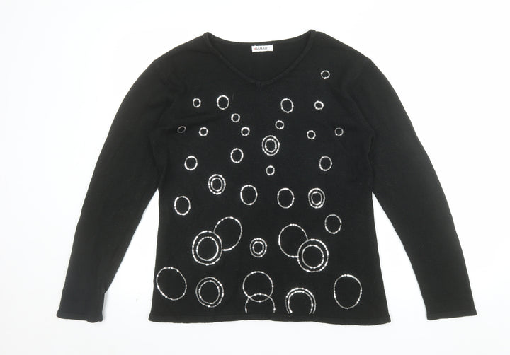 Damart Women’s Black Sequin V-Neck Acrylic Pullover Jumper Size S