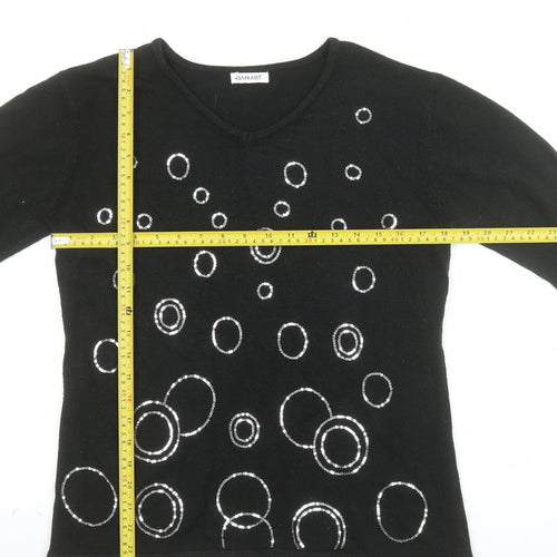 Damart Women’s Black Sequin V-Neck Acrylic Pullover Jumper Size S