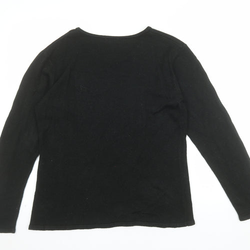 Damart Women’s Black Sequin V-Neck Acrylic Pullover Jumper Size S