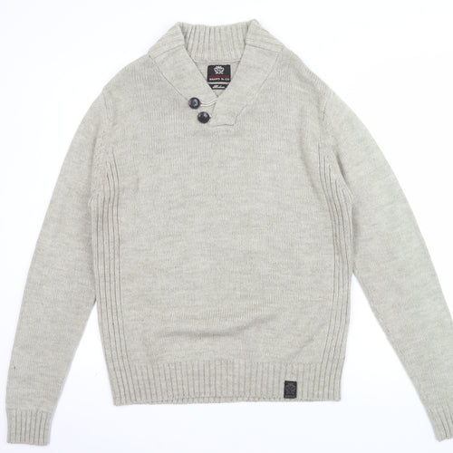 Ambrose Brand & Co Men's Beige Wool Blend Shawl Neck Pullover Jumper M