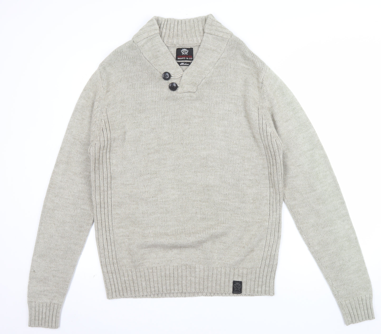 Ambrose Brand & Co Men's Beige Wool Blend Shawl Neck Pullover Jumper M