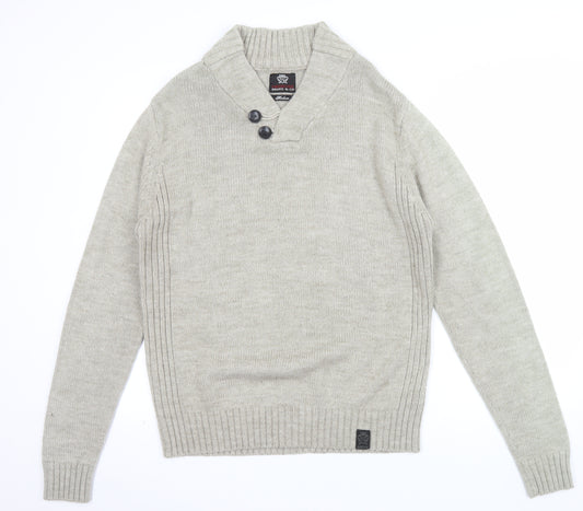 Ambrose Brand & Co Men's Beige Wool Blend Shawl Neck Pullover Jumper M