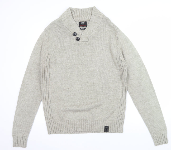 Ambrose Brand & Co Men's Beige Wool Blend Shawl Neck Pullover Jumper M