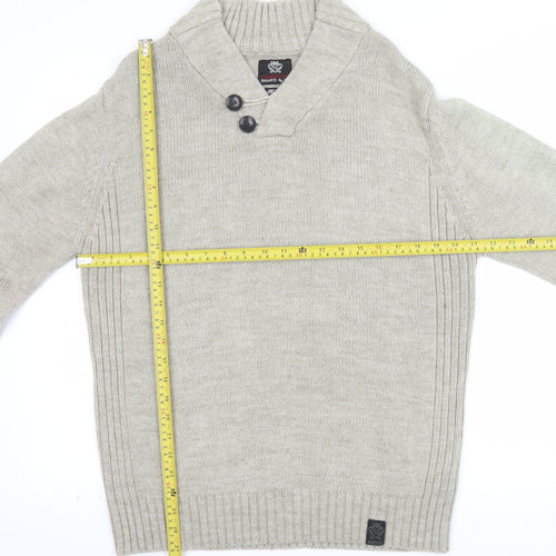 Ambrose Brand & Co Men's Beige Wool Blend Shawl Neck Pullover Jumper M