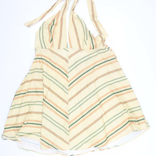 Zara Women Beige Striped Halter Midi Dress Size 18 Summer Boho