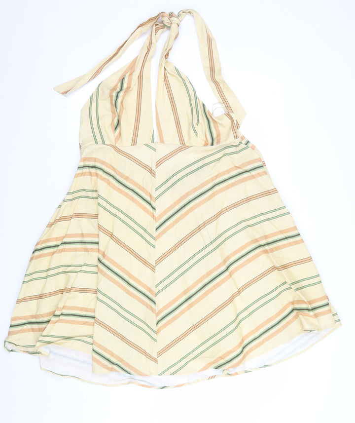 Zara Women Beige Striped Halter Midi Dress Size 18 Summer Boho