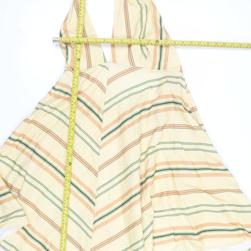 Zara Women Beige Striped Halter Midi Dress Size 18 Summer Boho