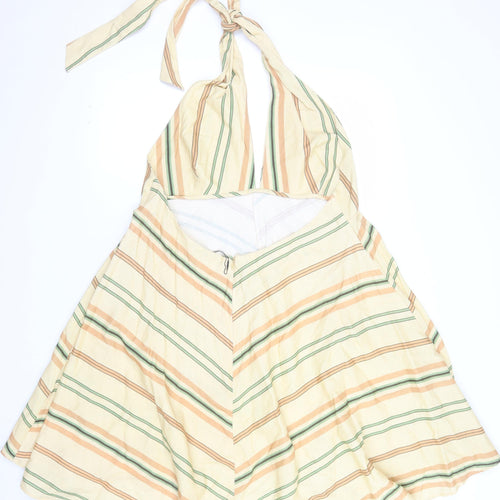 Zara Women Beige Striped Halter Midi Dress Size 18 Summer Boho