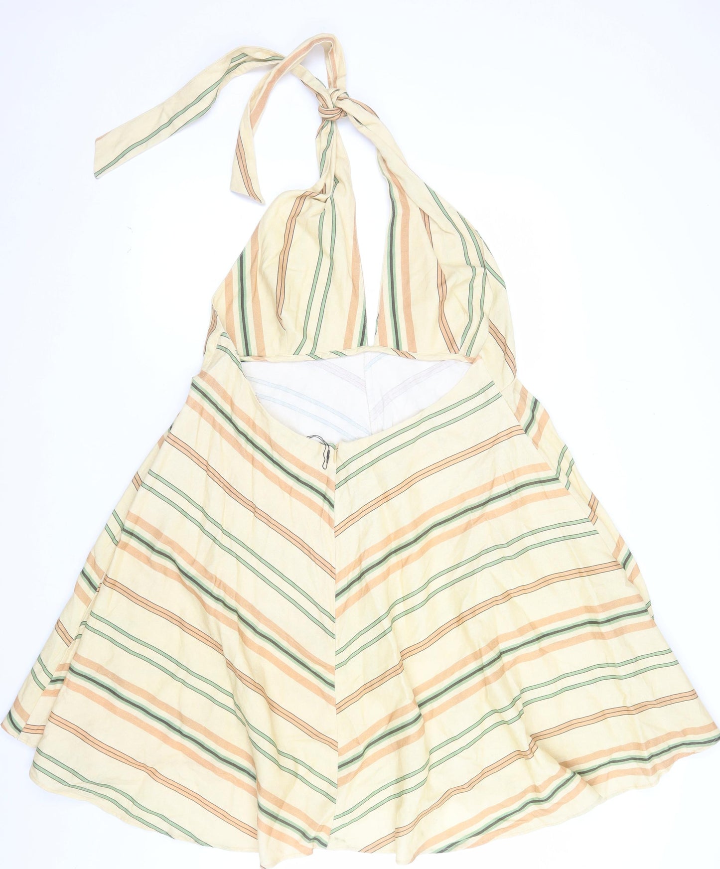 Zara Women Beige Striped Halter Midi Dress Size 18 Summer Boho