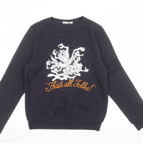 Looney Tunes Womens Black XS Pullover Sweatshirt Taz Graphic