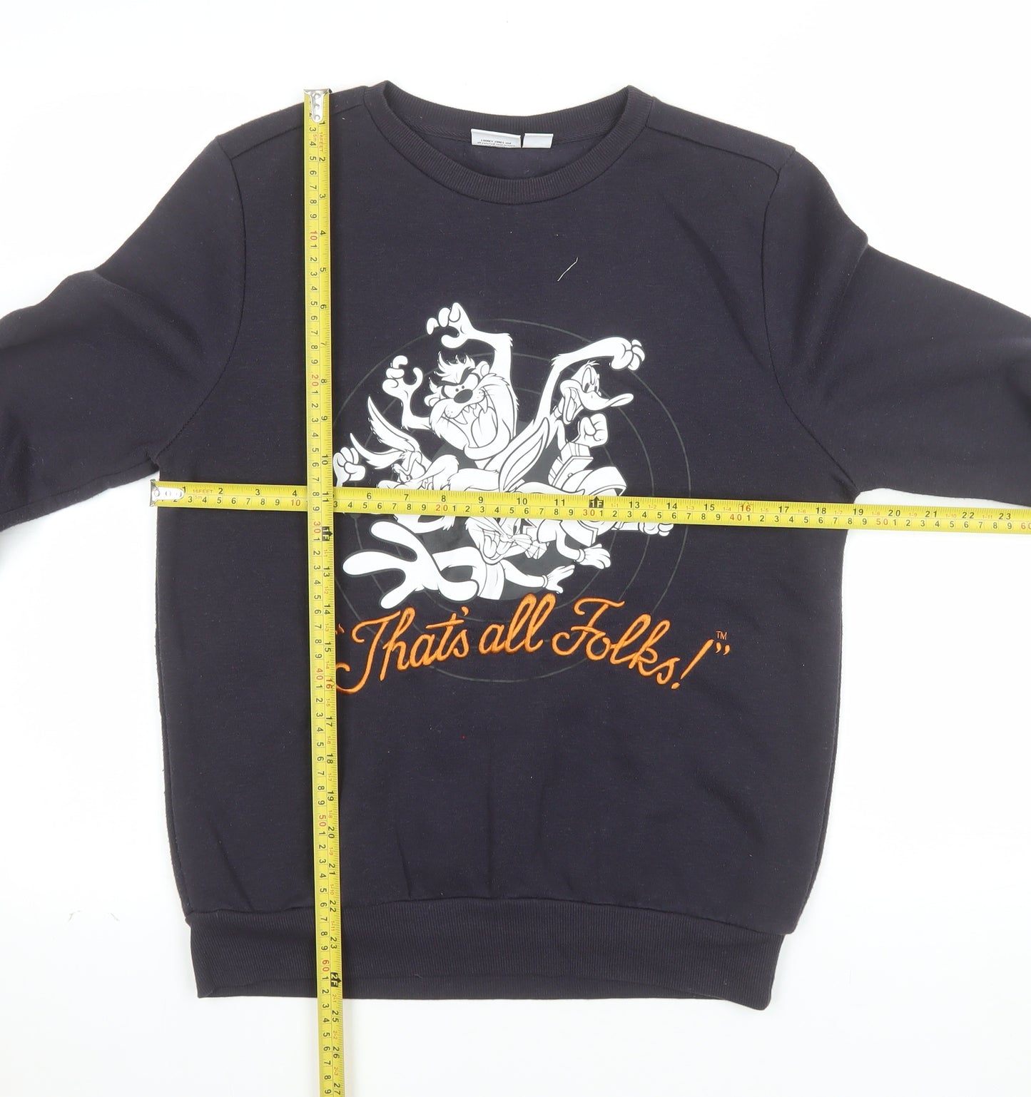 Looney Tunes Womens Black XS Pullover Sweatshirt Taz Graphic