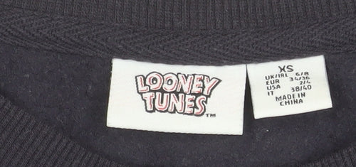Looney Tunes Womens Black XS Pullover Sweatshirt Taz Graphic