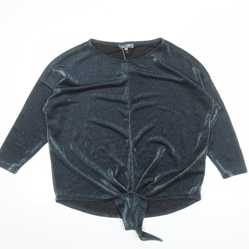 Principles Women’s Black Glitter Tie Front 3/4 Sleeve Tunic Blouse Size 14