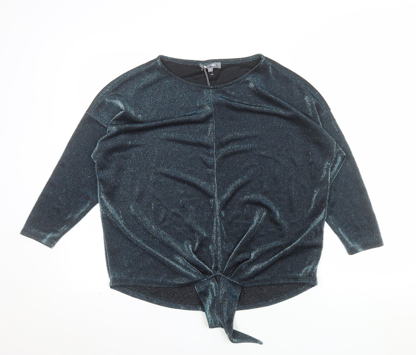 Principles Women’s Black Glitter Tie Front 3/4 Sleeve Tunic Blouse Size 14