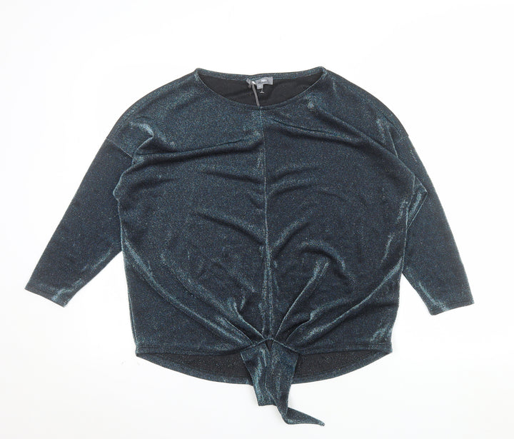 Principles Women’s Black Glitter Tie Front 3/4 Sleeve Tunic Blouse Size 14