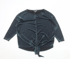 Principles Women’s Black Glitter Tie Front 3/4 Sleeve Tunic Blouse Size 14