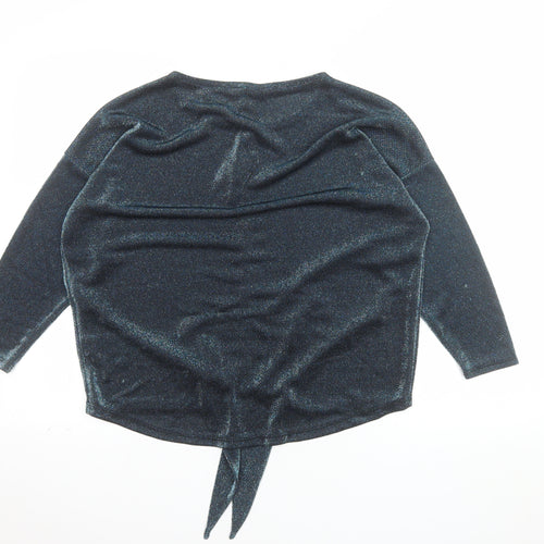 Principles Women’s Black Glitter Tie Front 3/4 Sleeve Tunic Blouse Size 14