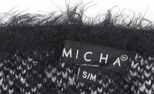 Micha Women’s Black Animal Print Fluffy Knit Jumper S Round Neck