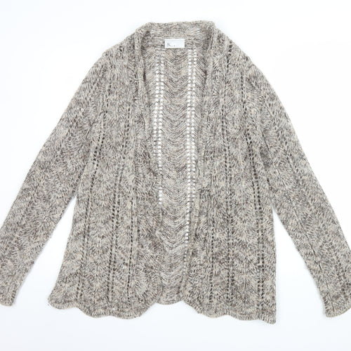 BHS Women Beige Open Knit Long Sleeve Cardigan M