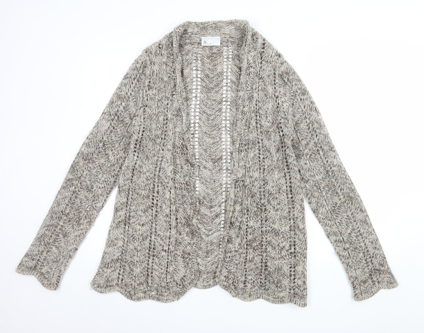 BHS Women Beige Open Knit Long Sleeve Cardigan M