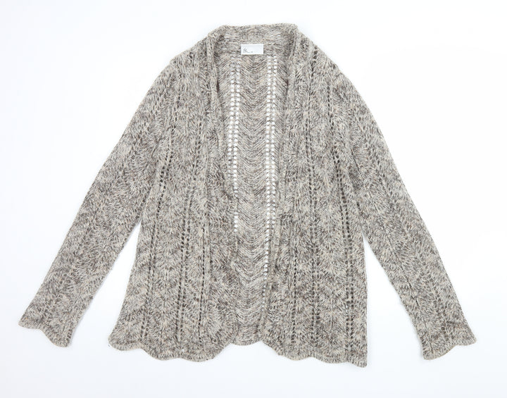 BHS Women Beige Open Knit Long Sleeve Cardigan M