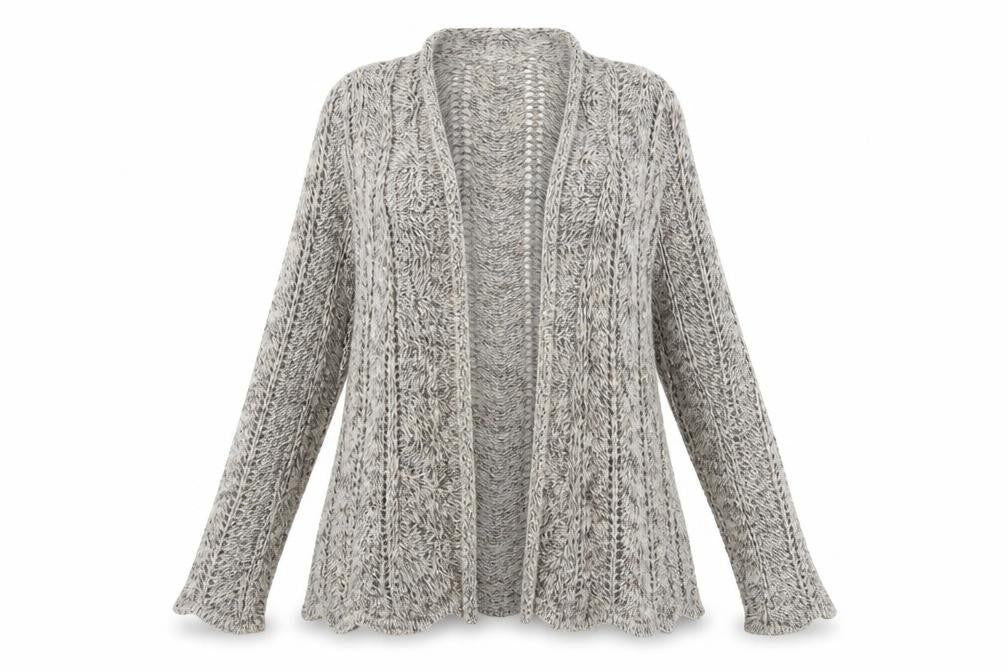 Front view of BHS Women Beige Open Knit Long Sleeve Cardigan M