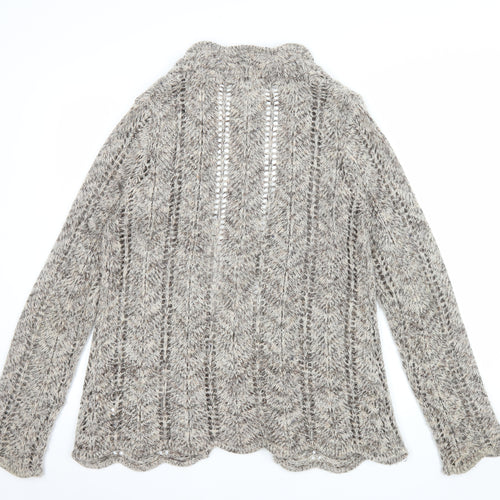 BHS Women Beige Open Knit Long Sleeve Cardigan M