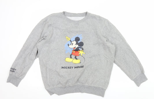 GU Men's Grey Mickey Mouse Graphic Pullover Sweatshirt Size L
