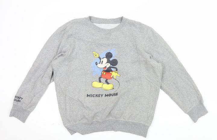 GU Men's Grey Mickey Mouse Graphic Pullover Sweatshirt Size L
