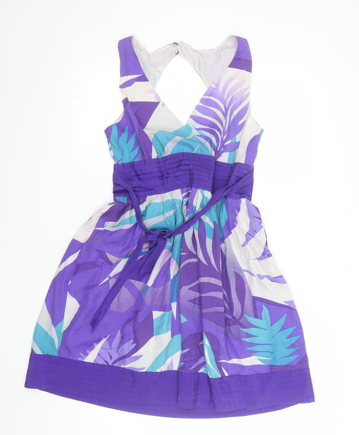Warehouse Women's Multicoloured Silk Fit & Flare Dress Size 12