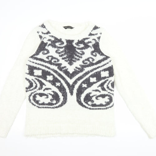 Dorothy Perkins Women’s White Geometric Knit Jumper Size 16
