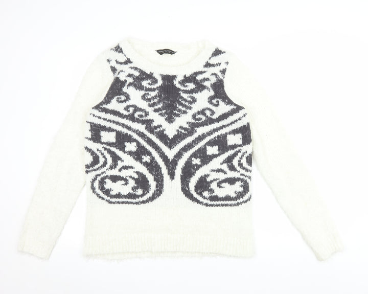 Dorothy Perkins Women’s White Geometric Knit Jumper Size 16