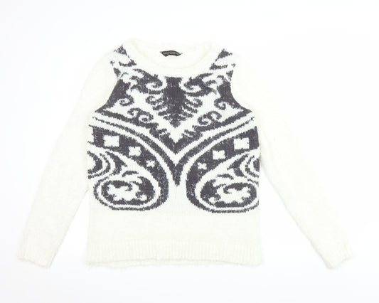 Dorothy Perkins Women’s White Geometric Knit Jumper Size 16