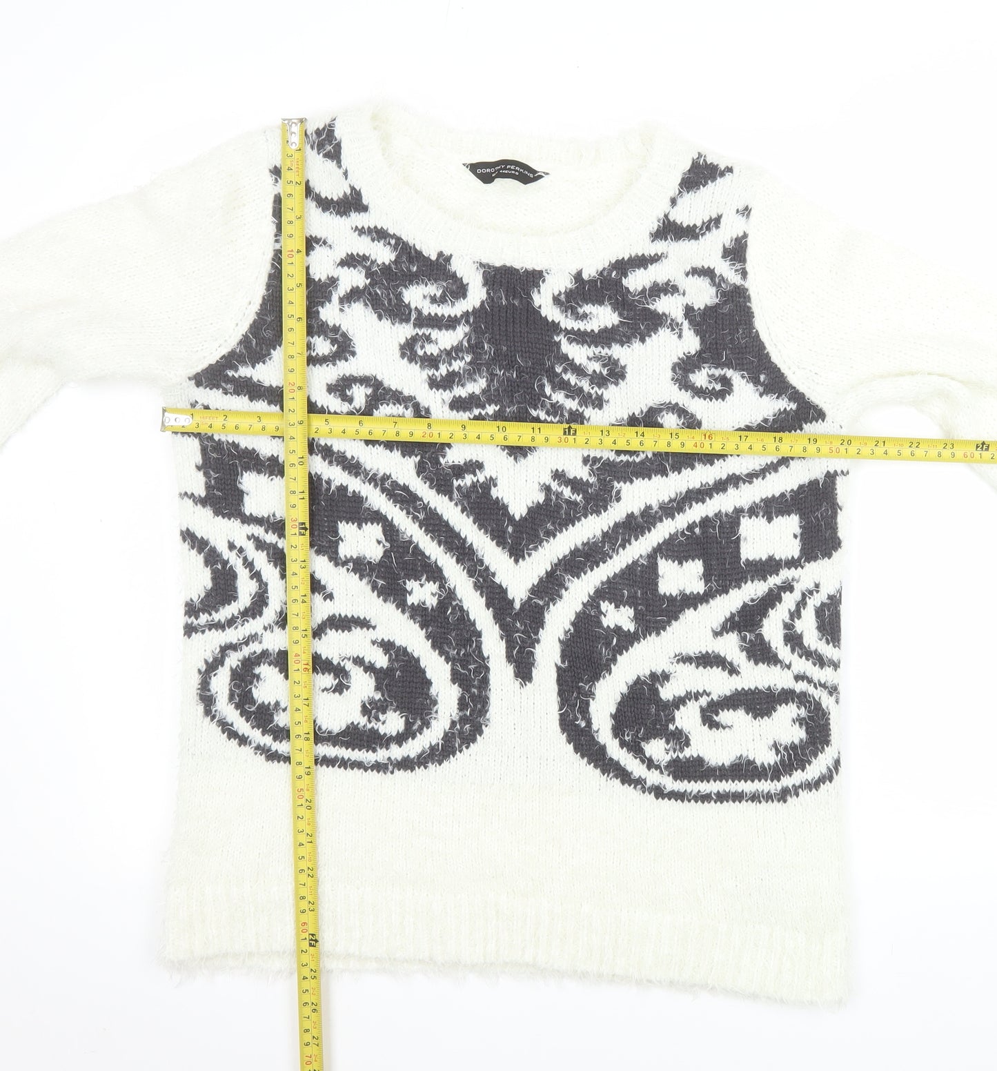 Dorothy Perkins Women’s White Geometric Knit Jumper Size 16