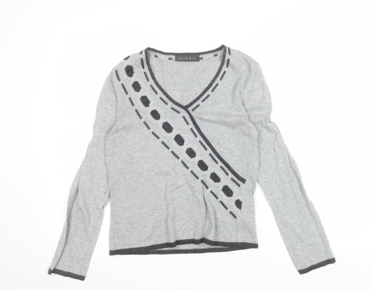 Alex & Co. Womens Grey V-Neck Geometric Knit Jumper Size 12