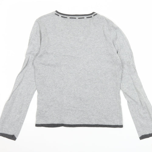 Alex & Co. Womens Grey V-Neck Geometric Knit Jumper Size 12