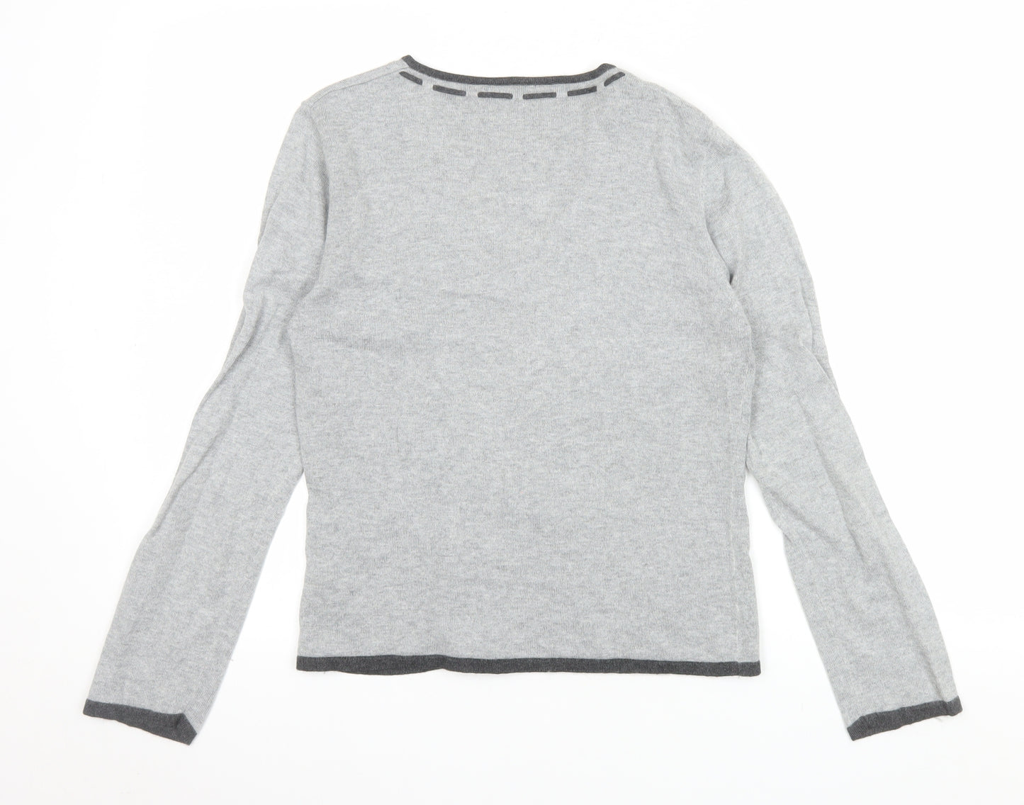 Alex & Co. Womens Grey V-Neck Geometric Knit Jumper Size 12