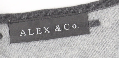 Alex & Co. Womens Grey V-Neck Geometric Knit Jumper Size 12