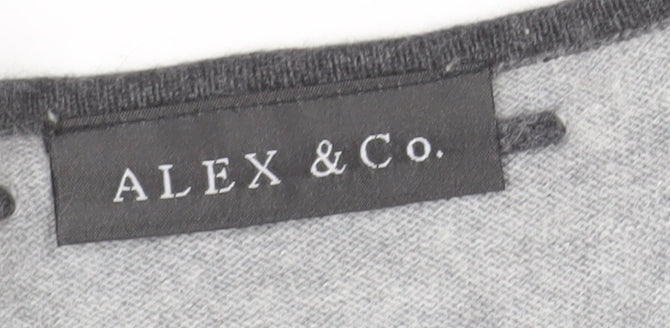 Alex & Co. Womens Grey V-Neck Geometric Knit Jumper Size 12
