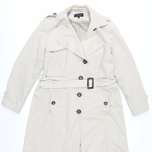 Debenhams Women Beige Long Trench Coat Belted Size 14 Classic Style