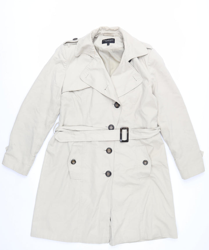 Debenhams Women Beige Long Trench Coat Belted Size 14 Classic Style