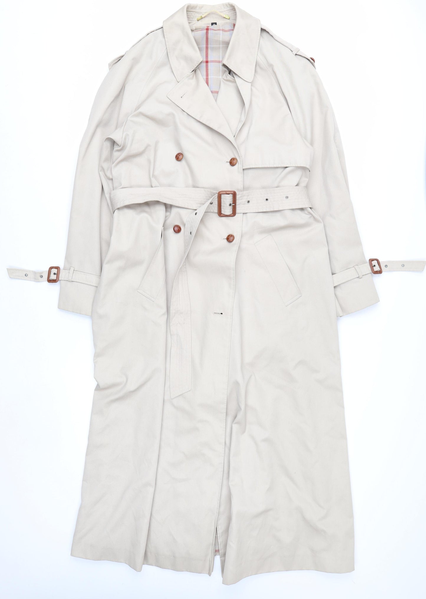 House of Fraser Women’s Beige Trench Coat Size 14 Belted Long Classic Style