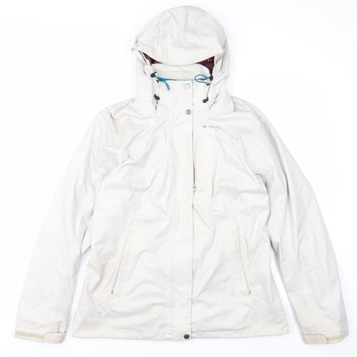 Quechua Women's White Waterproof Parka Jacket Size 14 Hooded Polyester