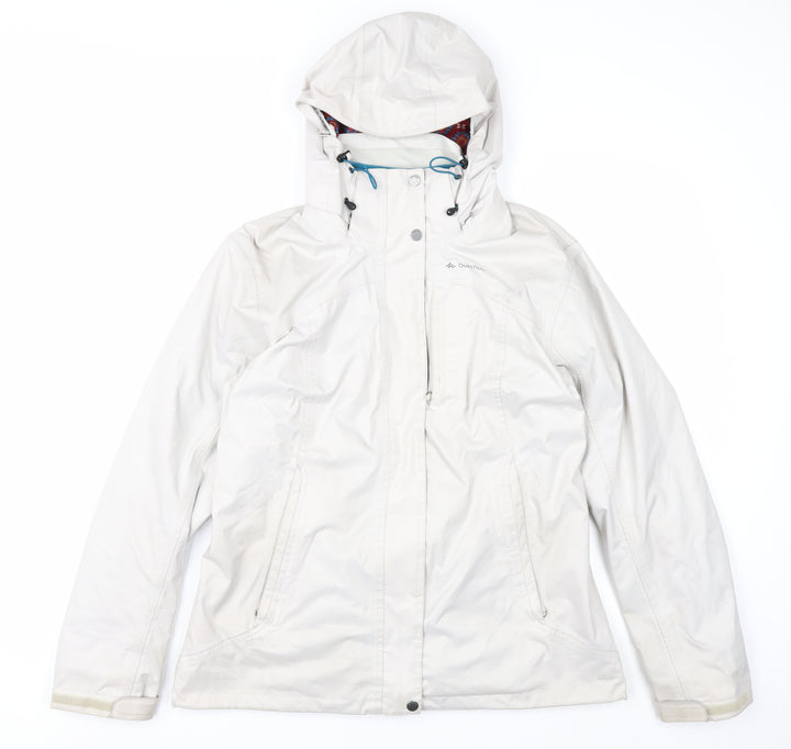 Quechua Women's White Waterproof Parka Jacket Size 14 Hooded Polyester