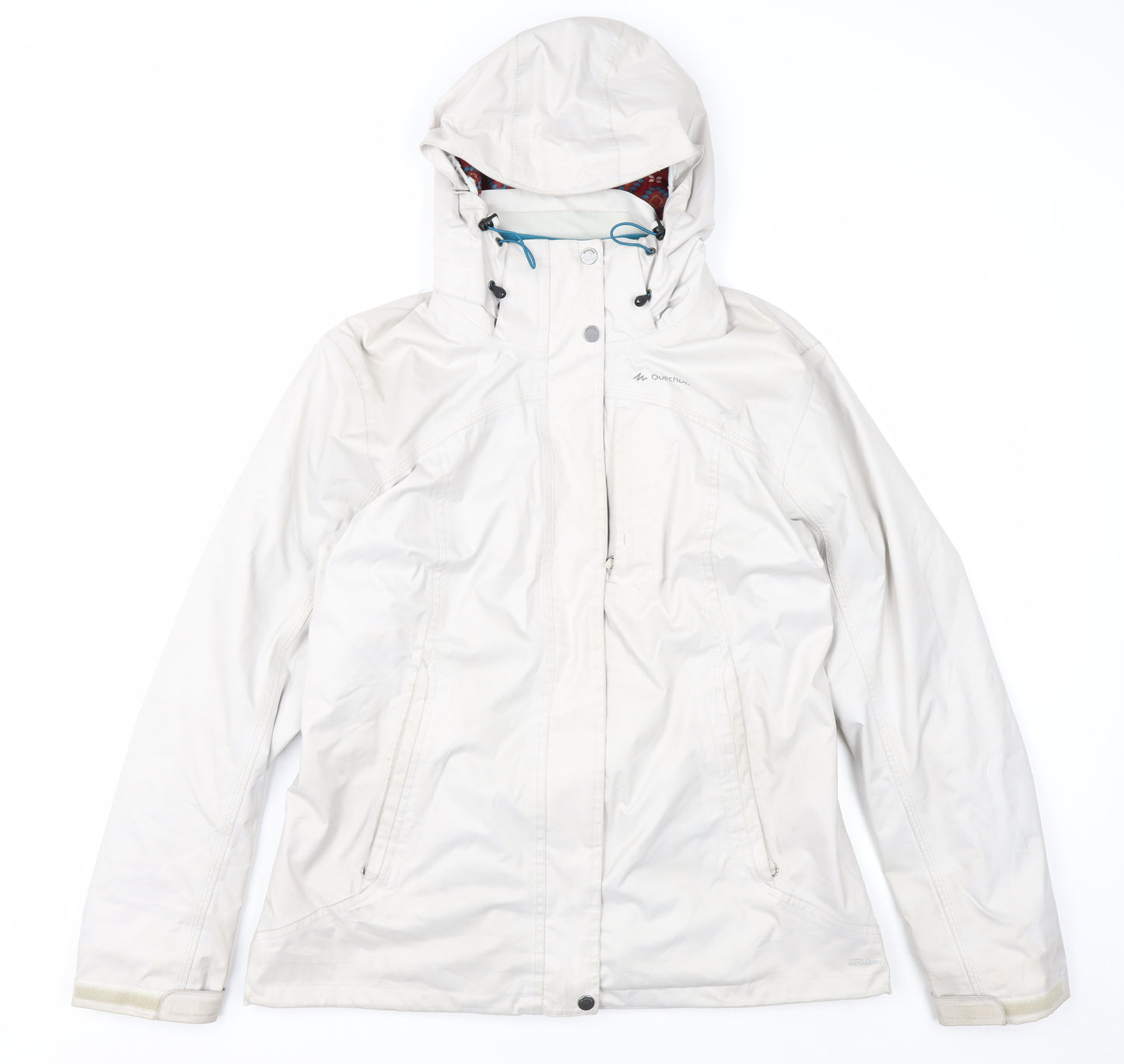 Quechua Women's White Waterproof Parka Jacket Size 14 Hooded Polyester