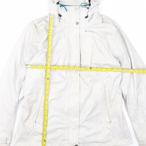 Quechua Women's White Waterproof Parka Jacket Size 14 Hooded Polyester