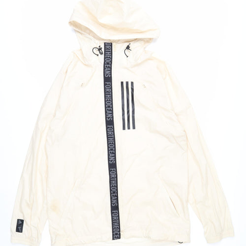Adidas Men’s Ivory Hooded Windbreaker Jacket S Lightweight Sports