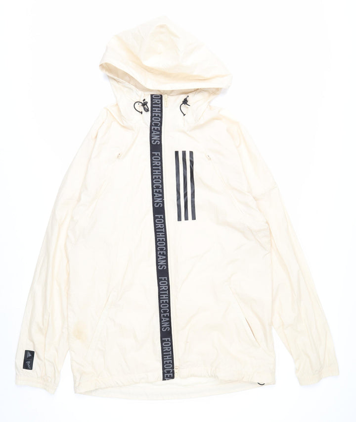 Adidas Men’s Ivory Hooded Windbreaker Jacket S Lightweight Sports