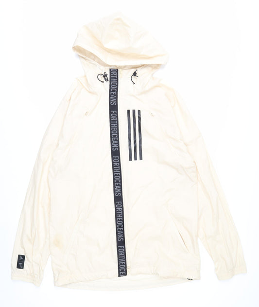 Adidas Men’s Ivory Hooded Windbreaker Jacket S Lightweight Sports